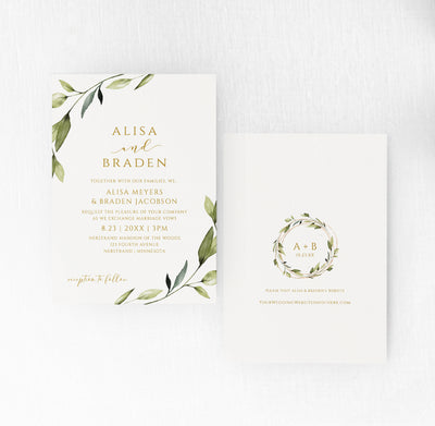 Wedding Invitation Template | Ethereal Greenery & Gold | Download ...