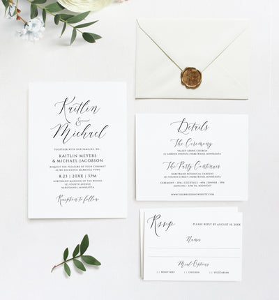 Calligraphy Wedding Invitation Template Set