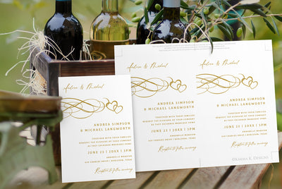 Print your own wedding invitations - Gold Hearts
