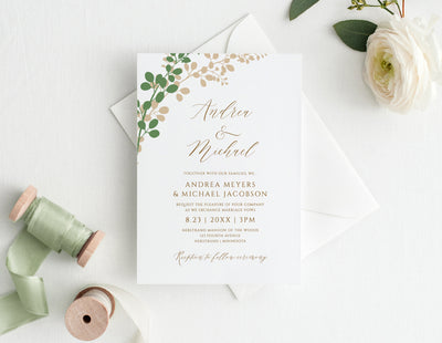 Neutral Greenery Wedding Invitations Template