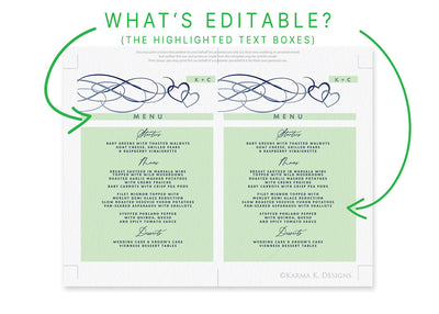 Wedding Menu Template | Beloved Hearts | Instant Download Editable PDF (5 x 7)
