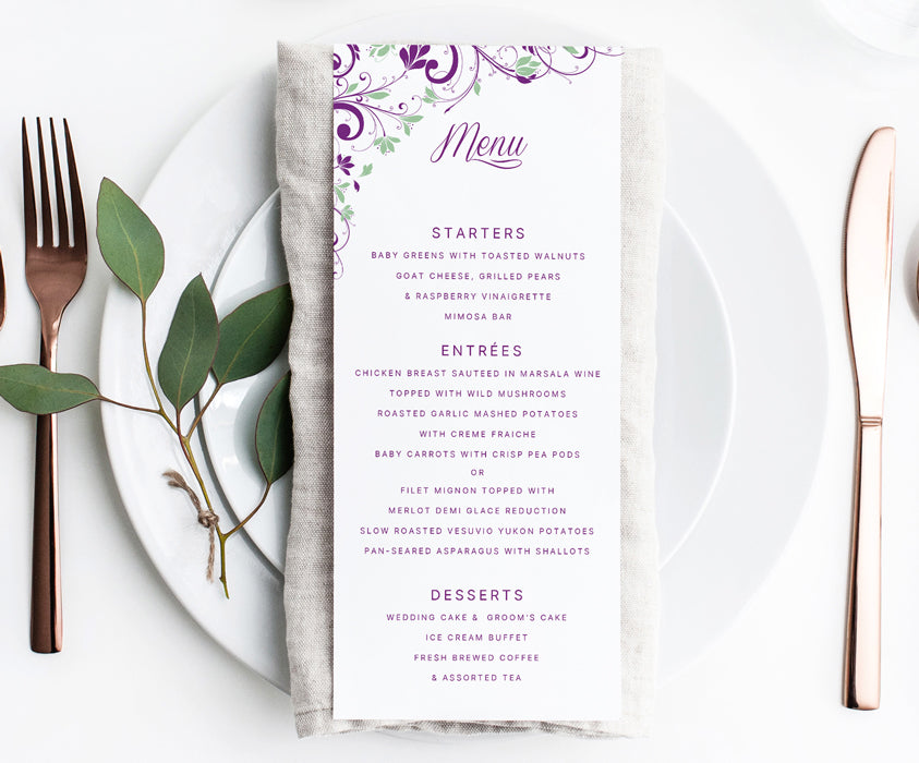 Purple & Mint Wedding Menus