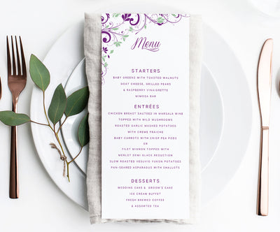 Purple & Mint Wedding Menus