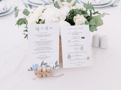 Wedding Menu with Itinerary on Back