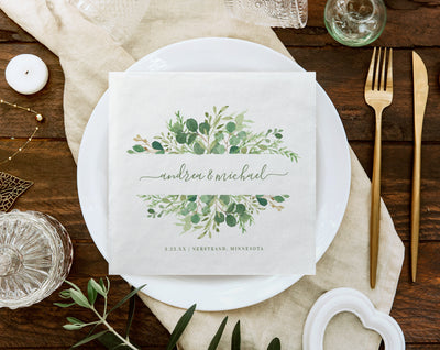 Wedding Reception Cocktail Napkins | Romantic Greenery | Custom Printed