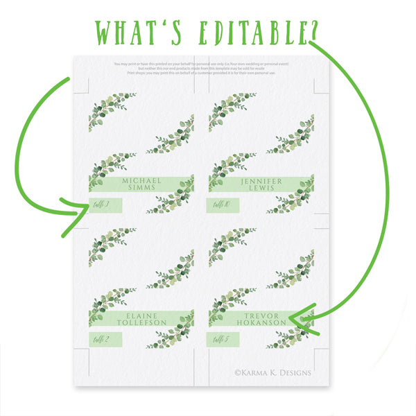 Seating Place Card Template Tent | Exquisite Greenery | Editable PDF
