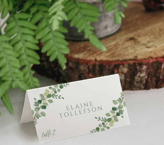 Seating Place Card Template Tent | Exquisite Greenery | Editable PDF