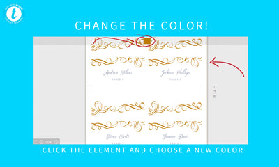 Editable Color Wedding Place Card Template Tent | Elegant Swirls | Templett
