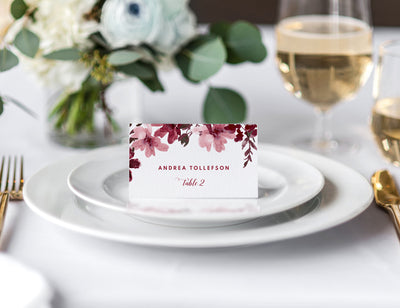 Burgundy Mauve Wedding Place Cards