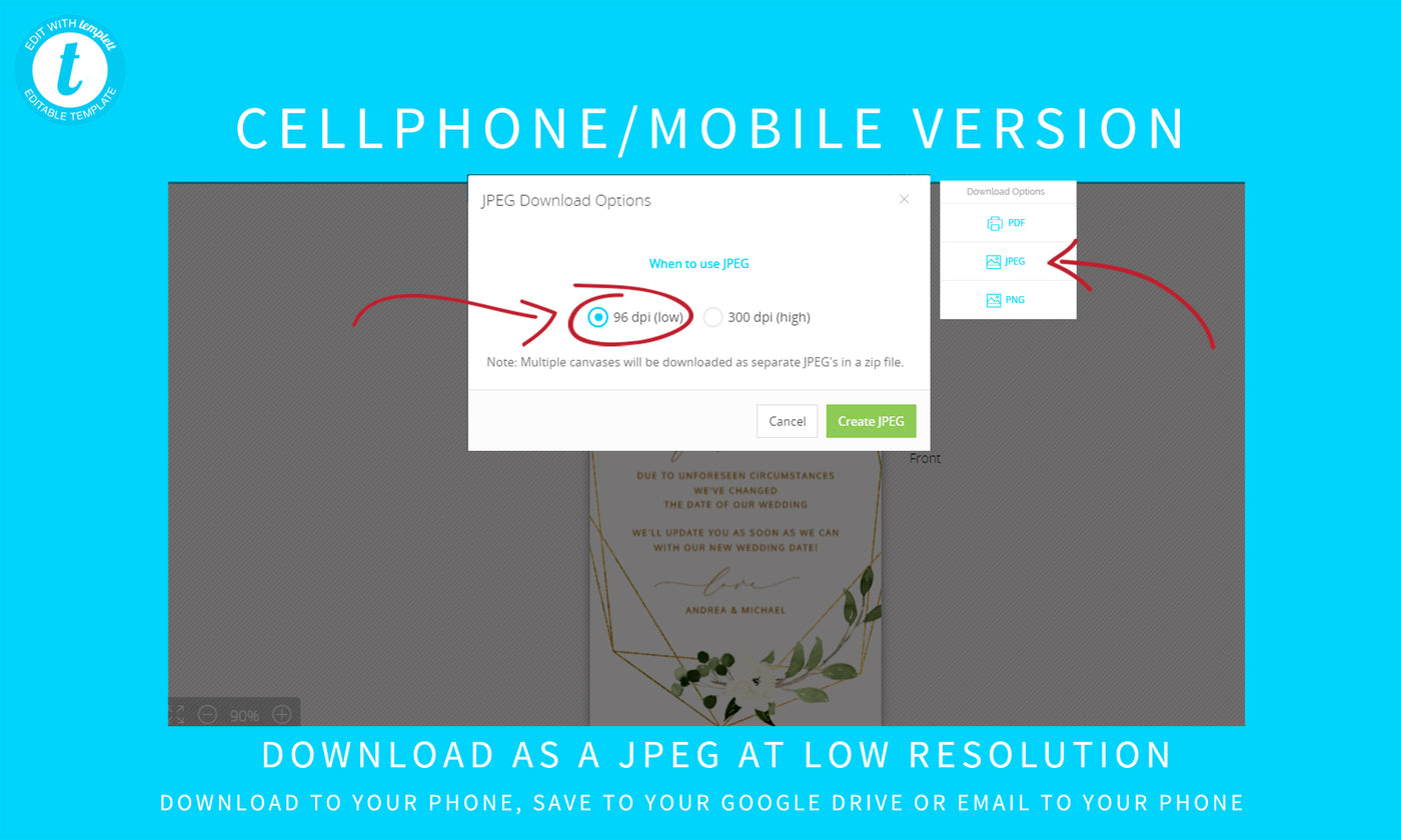 Wedding Postponement Change of Plans Text Message Image | Geometric Greenery - Templett