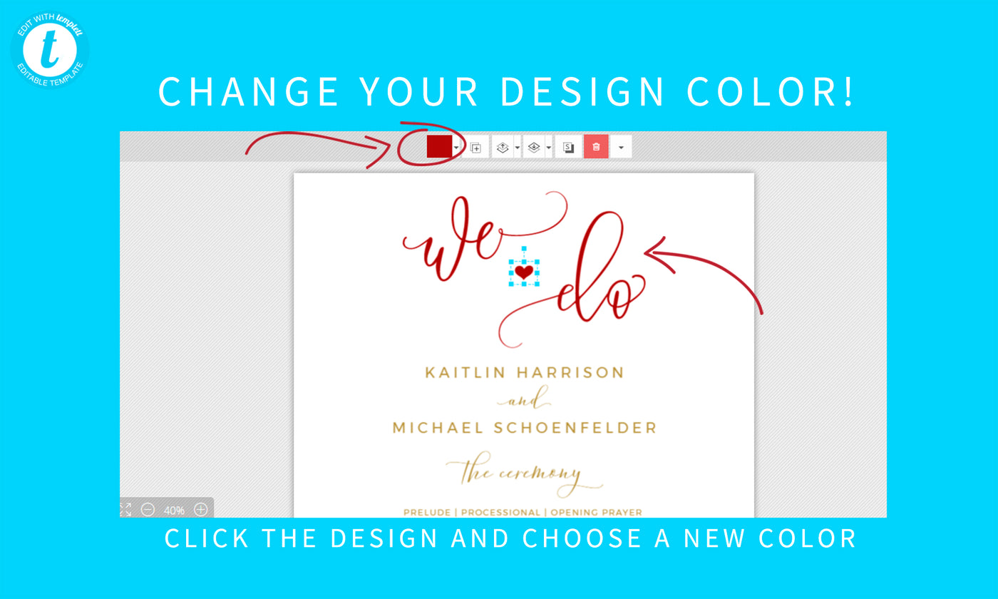 Wedding Program Sign Poster | Bounce Calligraphy (Editable Color) | Templett