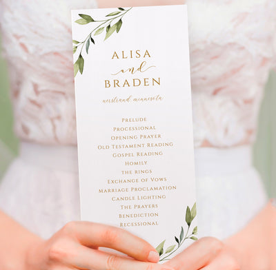 Green & Gold Wedding Programs