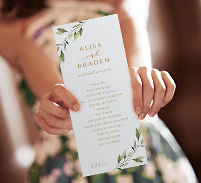 Wedding Program Template with Greenery