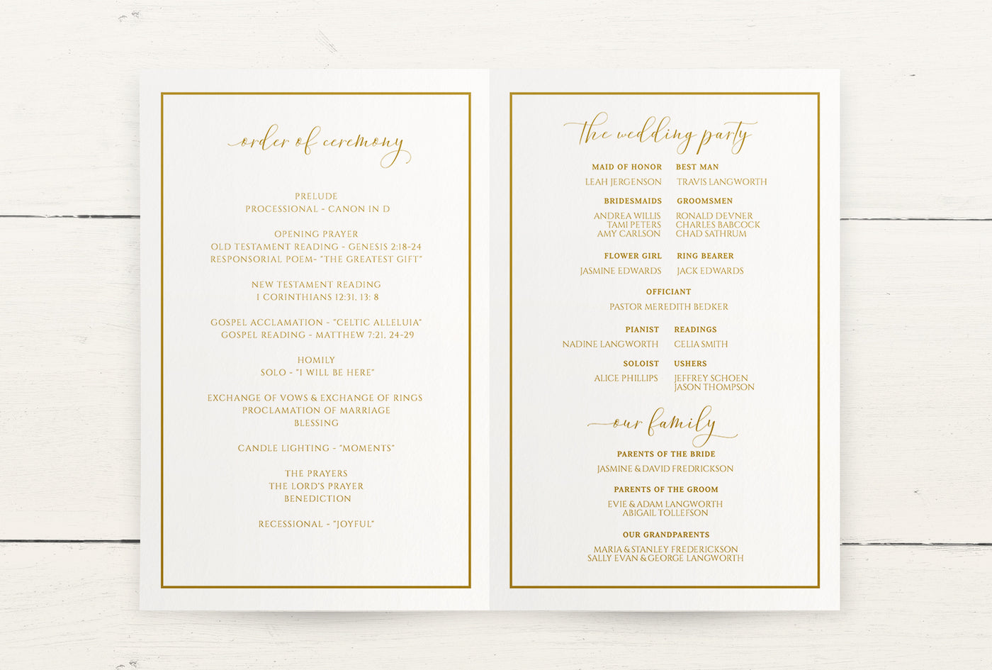 Boho Wedding Program Template | Ethereal Greenery & Gold | Templett | Foldover