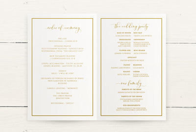 Boho Wedding Program Template | Ethereal Greenery & Gold | Templett | Foldover