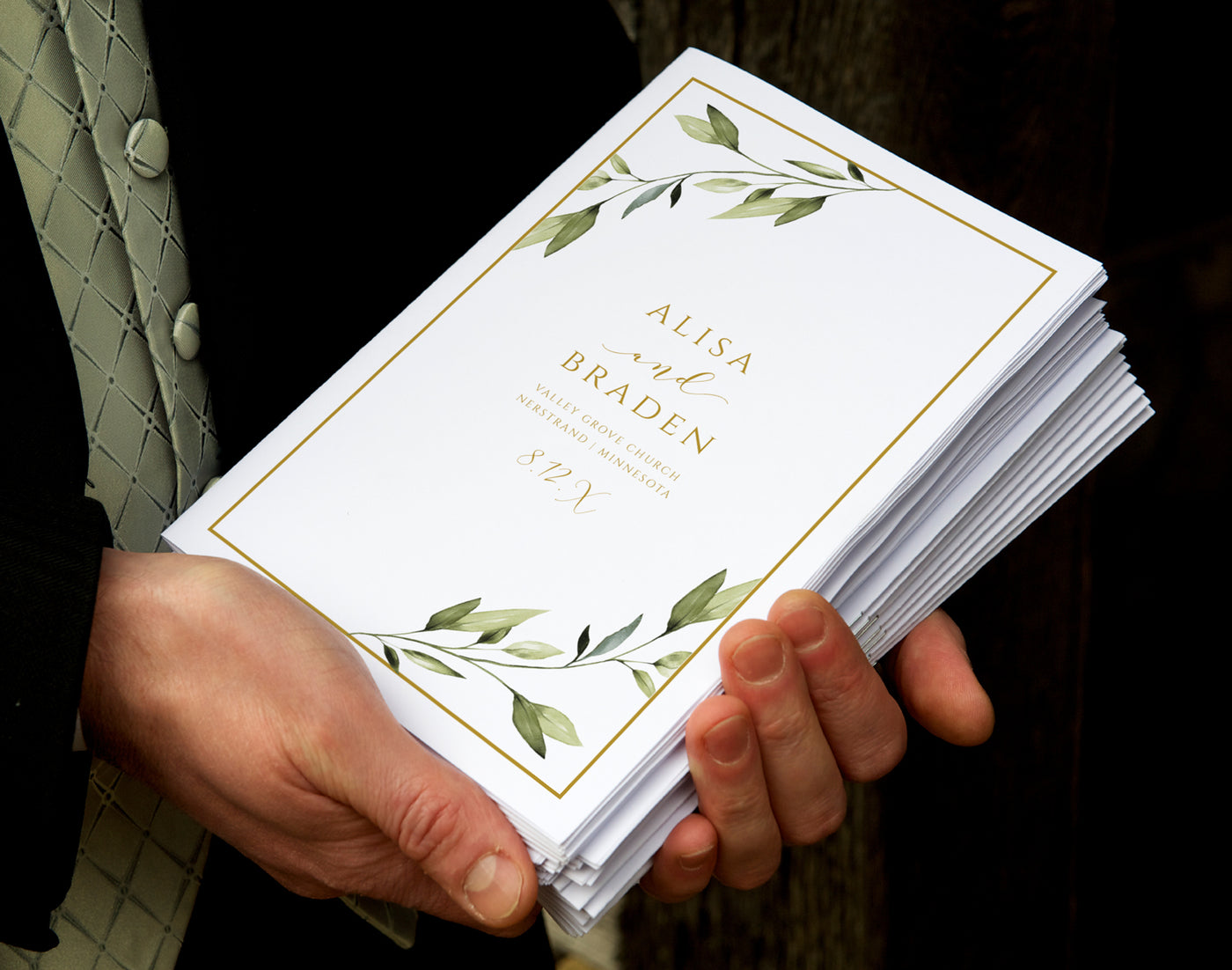 Boho Wedding Program Template | Ethereal Greenery & Gold | Templett | Foldover