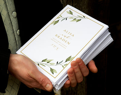 Boho Wedding Program Template | Ethereal Greenery & Gold | Templett | Foldover