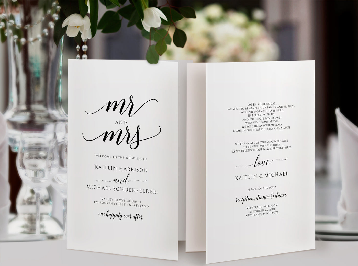 Foldover Wedding Program Template | Any Color | Romantic Calligraphy | Templett