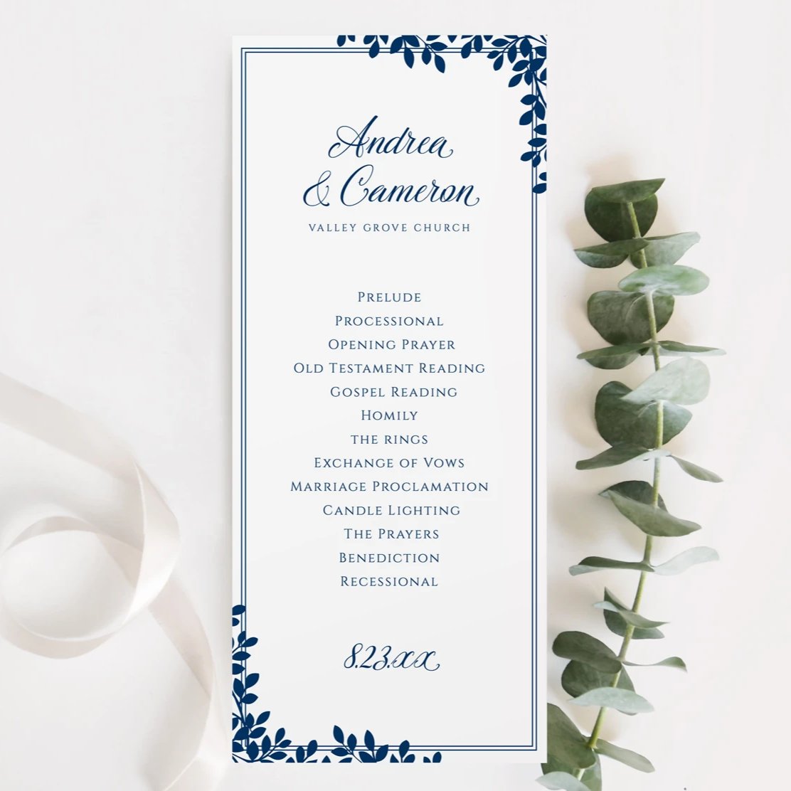 Navy Vines Wedding Program Template