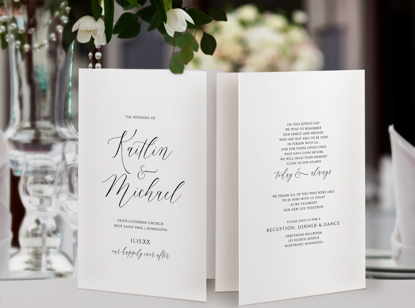 Folded Wedding Program Template  | Foldover Booklet | Modern Calligraphy