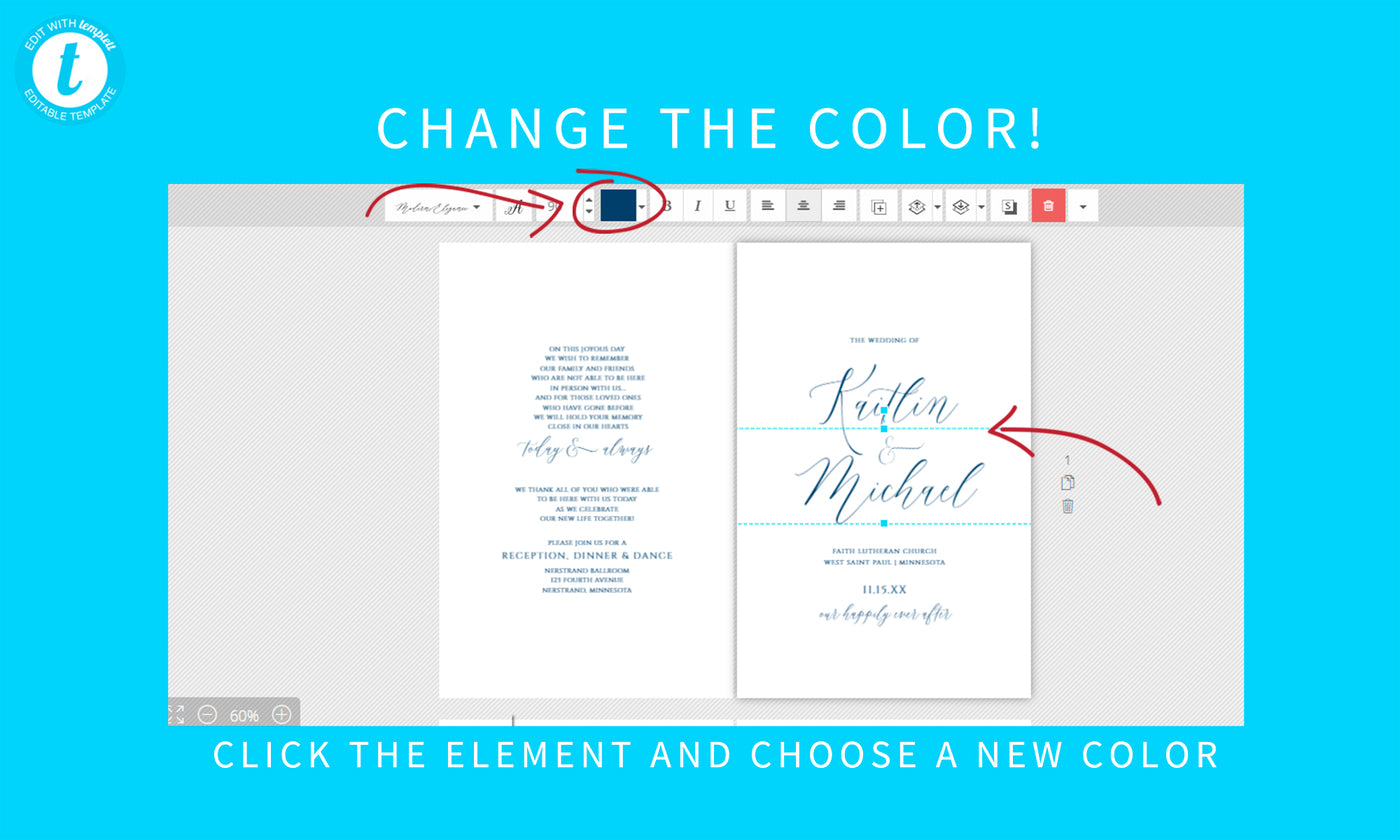 Folded Wedding Program Template  | Foldover Booklet | Modern Calligraphy