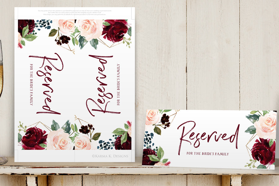 Printable Wedding Reserved Sign