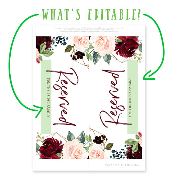 Wedding Reserved Sign Instant Download