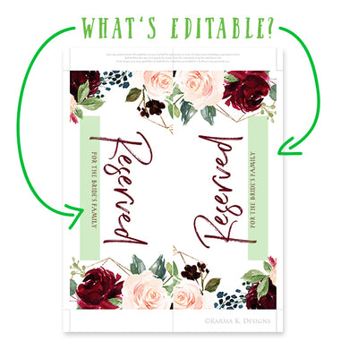 Wedding Reserved Sign Instant Download