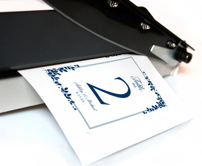 Printable Table Number Template | Leaf Frame (Navy) 4 x 6 | Edit Online in Templett