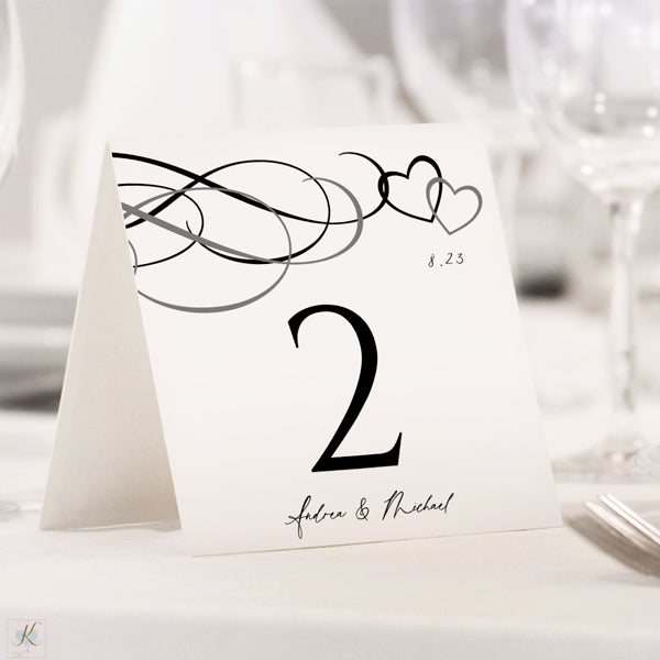 Black & White Hearts Wedding Table Numbers