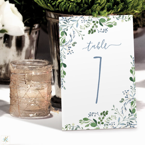 Wedding Table Numbers | Chic Greenery | 4 x 6 | Editable PDF