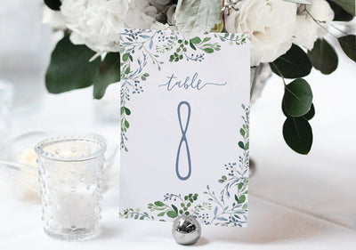 Wedding Table Numbers | Chic Greenery | 4 x 6 | Editable PDF