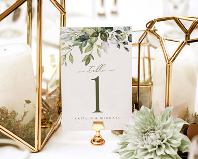 Wedding Table Numbers - Botanical Greenery