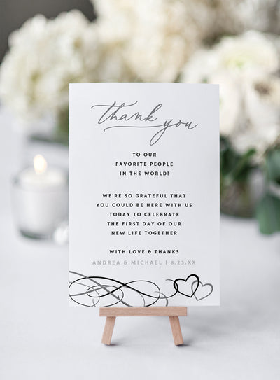 Table Thank You Card Template - Black & White