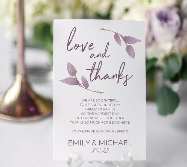 Wedding Thank You Sign - Card for Tables
