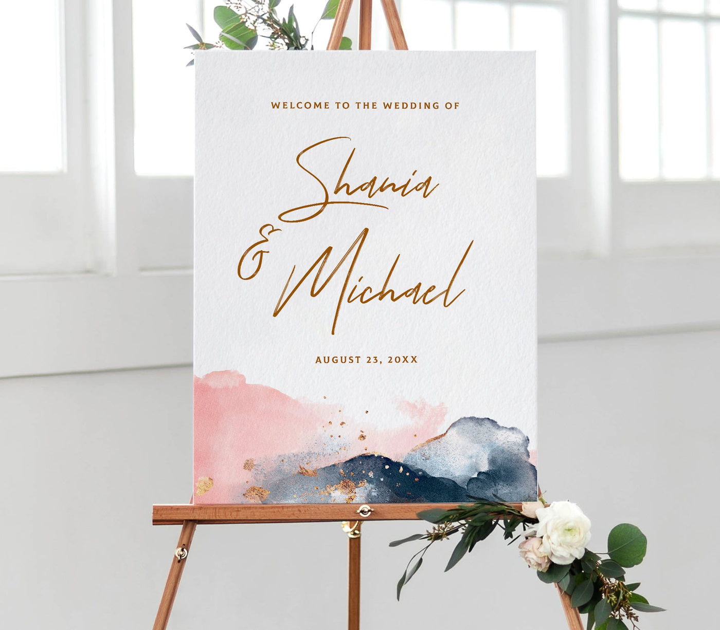Navy & Pink Wedding Welcome Poster Sign Template