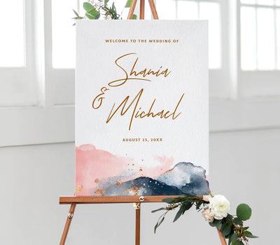 Navy & Pink Wedding Welcome Poster Sign Template