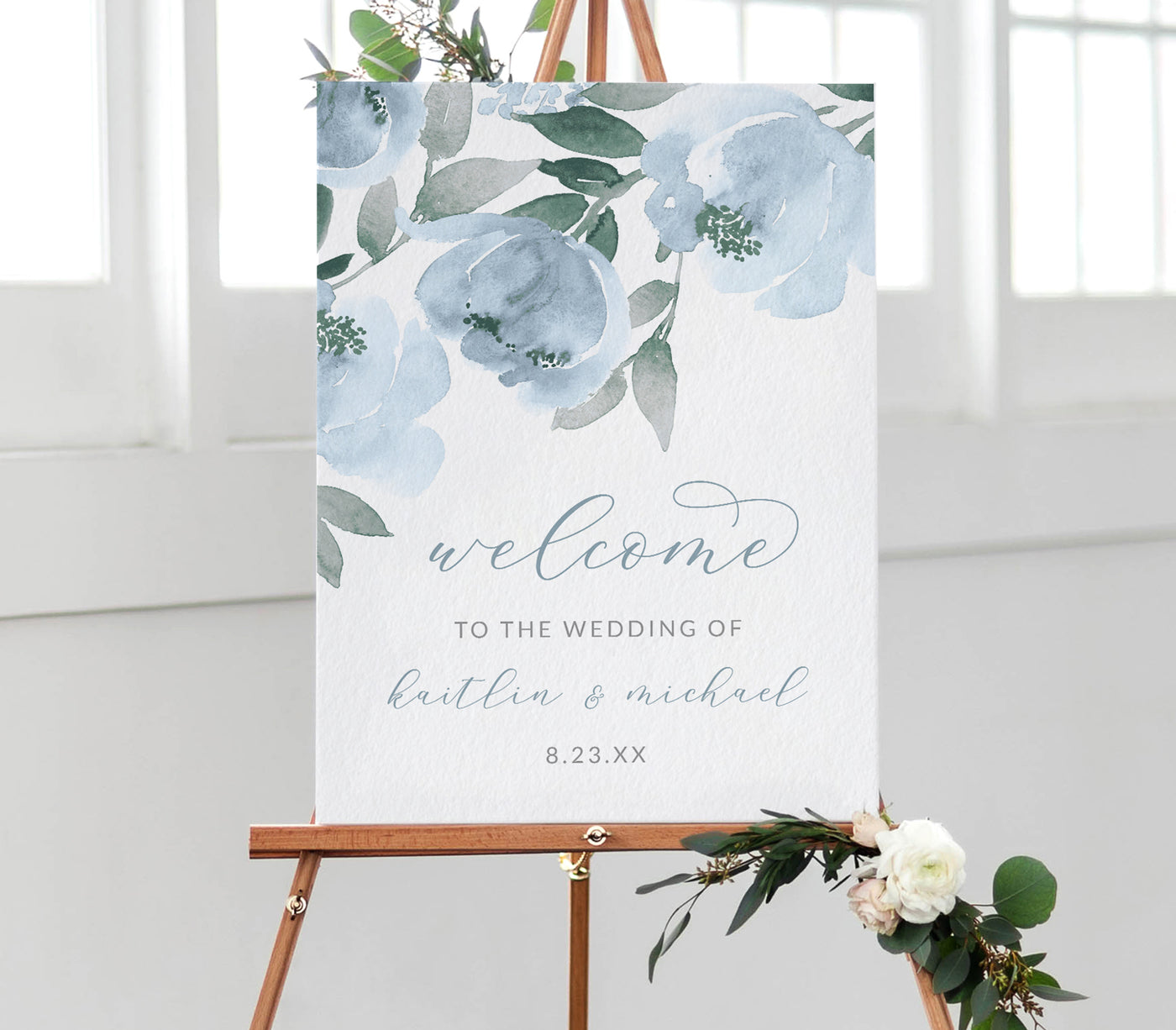 Wedding Welcome Sign | Engagement Welcome | Soft Dusty Blue | Edit Online & Download - 3 Sizes