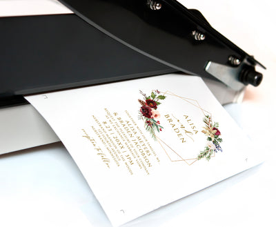 Burgundy Winter Geometric Wedding Invitation Template | 5 x 7 | Editable Templett