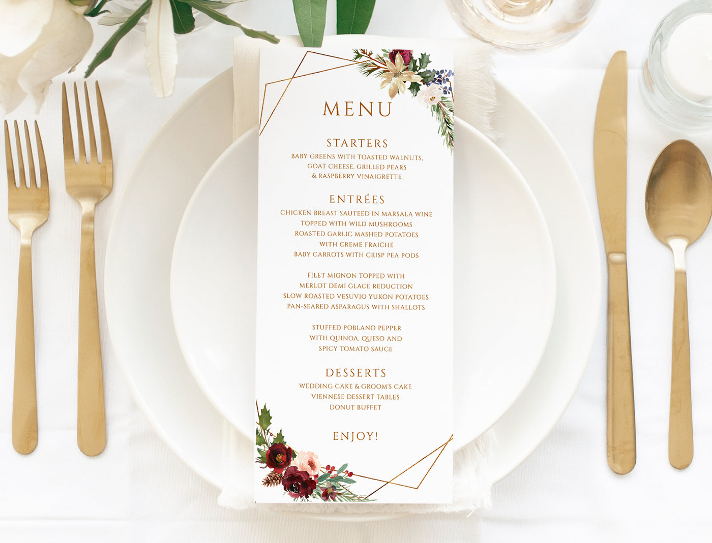 Winter Wedding Menus